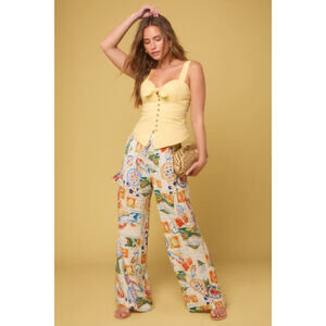 NWT Lulus Eydis Ivory Multi Print Wide-leg Drawstring Pants White - Size S